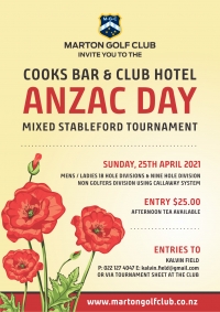 Cooks Bar & Club Hotel ANZAC Day Mixed Stableford Tournament