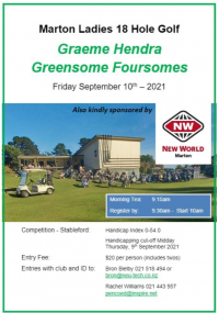 (Postponed) Marton Ladies 18 Hole Golf - Graeme Hendra Greensome Foursomes